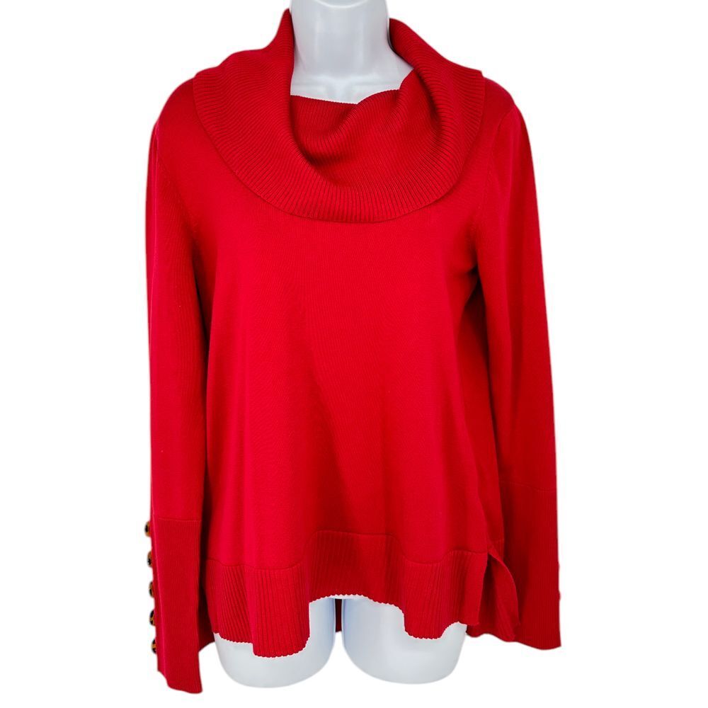 Cable & Gauge Red Cowl Neck‎ Sweater Button Sleeve Detail Ribbed Knit M/M